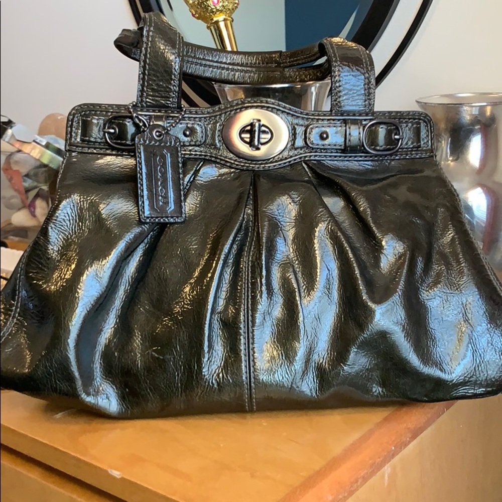 COACH Garnet Satchel Patent Leather Gunmetal